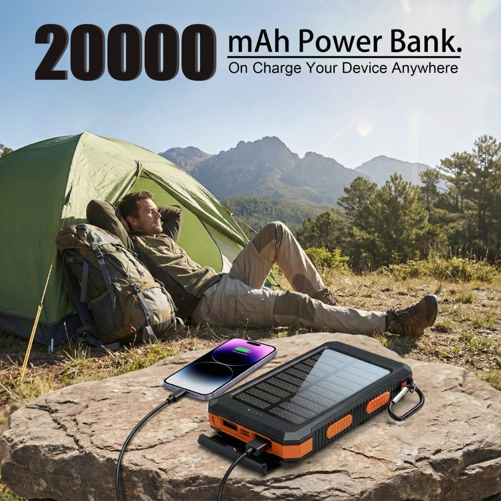 Portable Charger 20000Mah - Solar-Powerbank 10000/20000MAH, tragbar, schnell aufladbar, ausgestattet