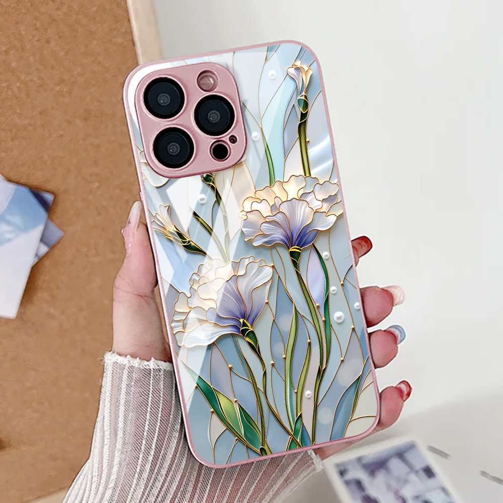 Tempered Glass Screen - Lotusblume Handyhülle für iPhone 16 Pro